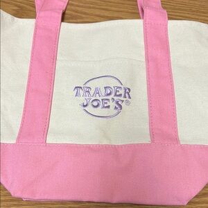 TRADER JOE’S Chic Pink and Cream Canvas Tote Bag Newest Edition